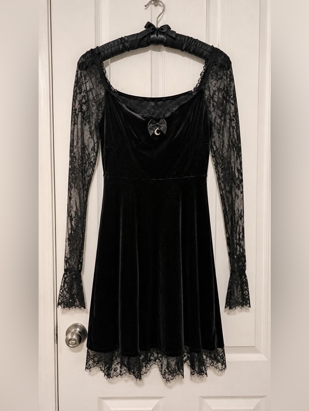 Cider Black Velvet Lace Mini Dress Whimsigoth Gothic Crescent Moon Medium NWOT